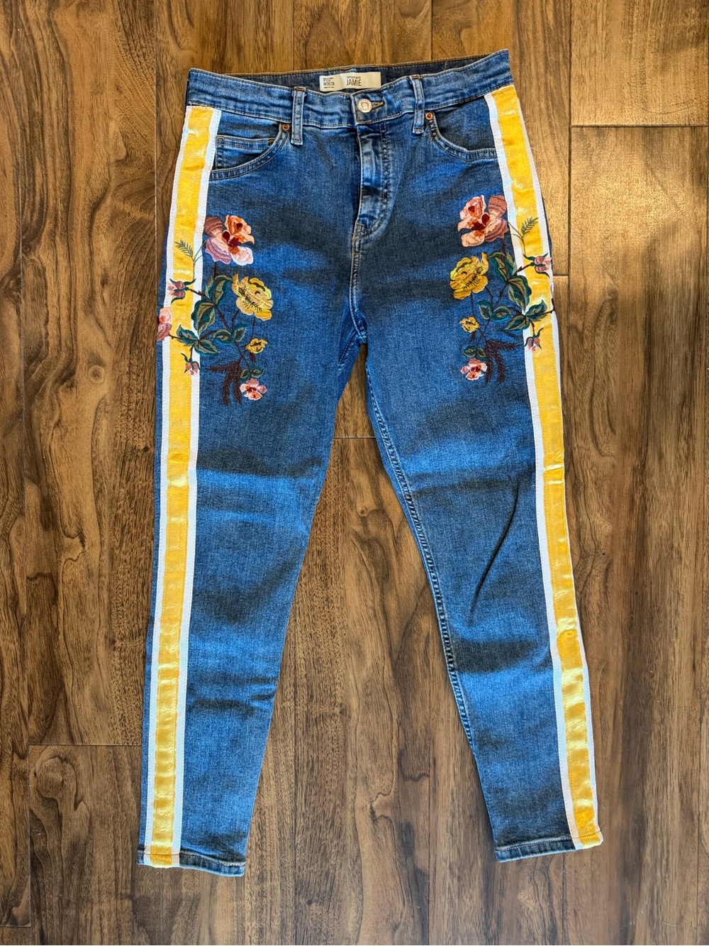 Topshop Moto Jamie Embroidered Floral Side-Stripe Women’s Skinny Jeans
